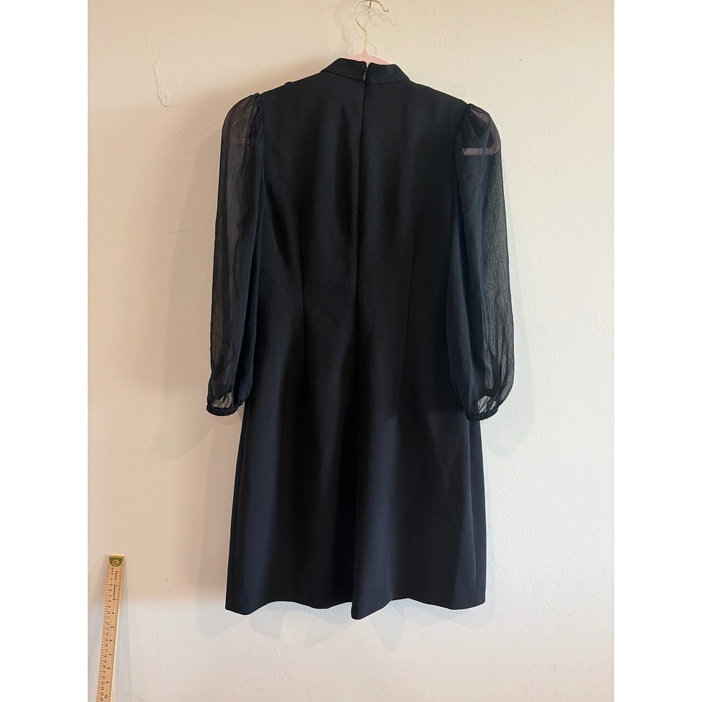 Calvin Klein Black Mock Neck Tie Bow Sheer Sleeve Shift Dress CD3C1P2X Size 4 - Picture 3 of 10